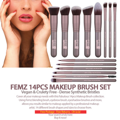 Femz 14PCS PREMIUM VEGAN MAKE UP BRUSH SET